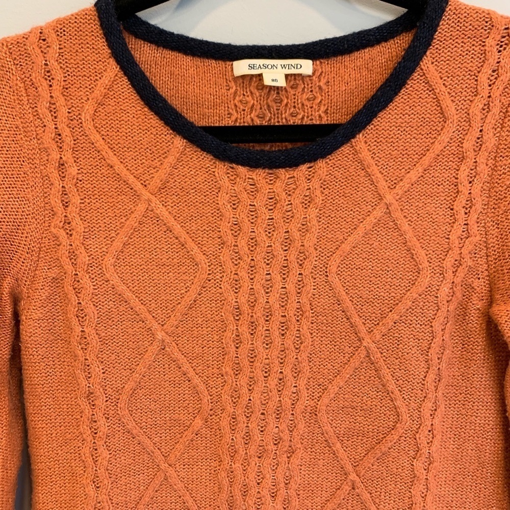 😍 - Season Wind-Burnt Orange Sweater Dress -Navy Blue neckline detail -Sz M … - Picture 8 of 10